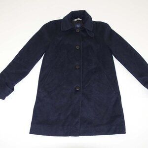 Gap Women's Overcoat Size XS Navy Blue Wool Blend Button Front X-Small Coat